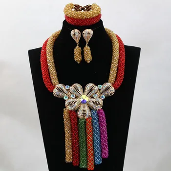 

Gorgeous Red/Champagne Nigerian Wedding African Beads Jewelry Set Arabic Chunky Costume Bridal Jewelry Set Free shipping HX727