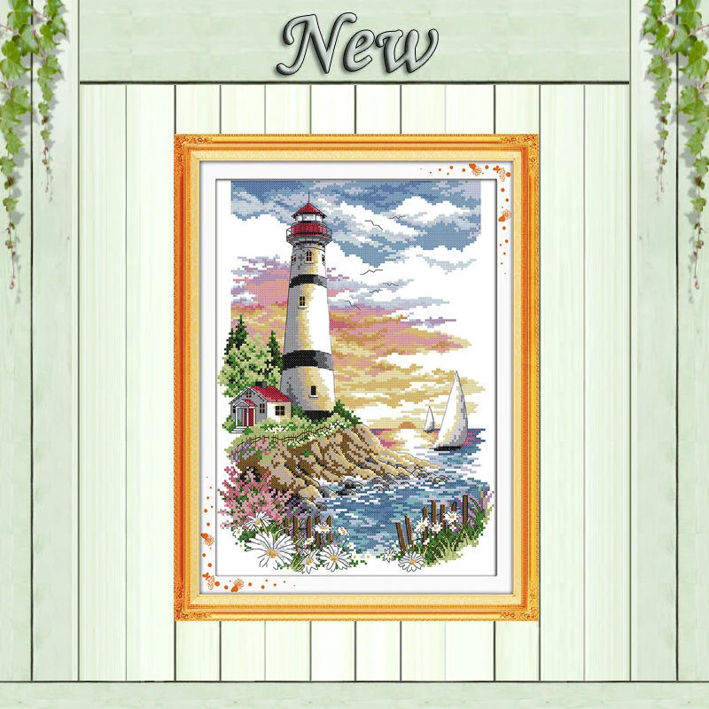 

Lighthouse seaside scenery Painting 11CT Counted printed on canvas DMC 14CT chinese Cross Stitch kits embroidery needlework Sets