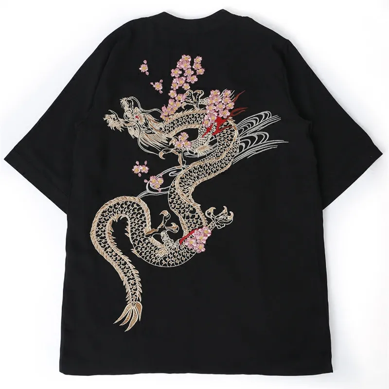 Японский кардиган-кимоно в стиле Харадзюку, винтажная Новинка, летняя шифоновая Женская одежда с вышивкой в виде вишневого дракона, Солнцезащитная одежда