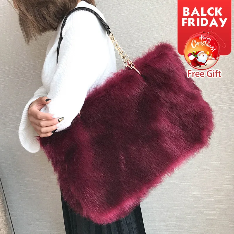 

2018 Tote Bags For Women Winter Warm Plush Large Shoulder Bag Female Big Bag Women Handbag Bolsa Feminina Large Totes Hand Bags