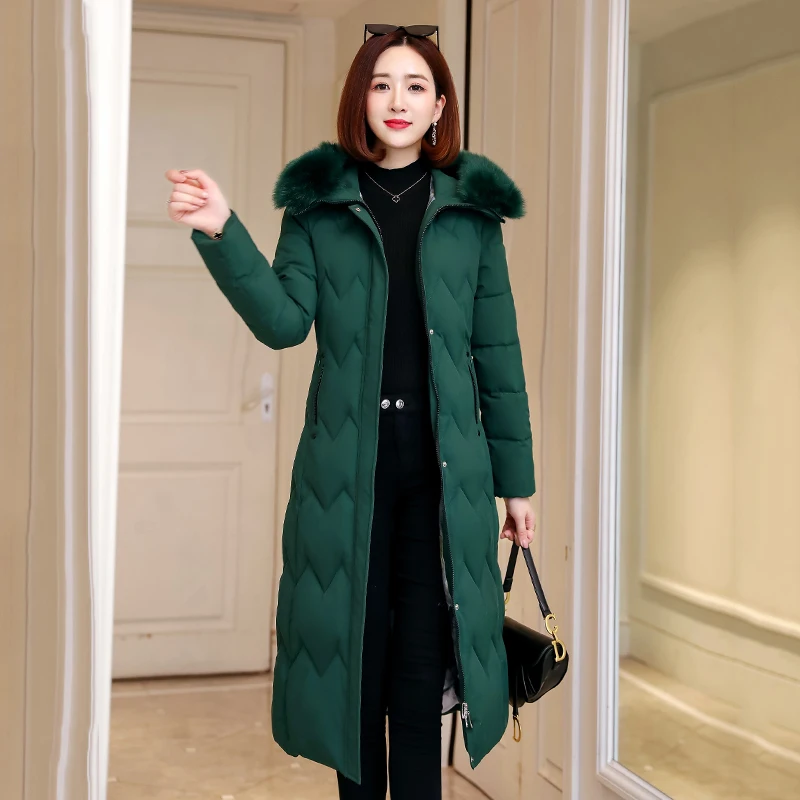 Женская зимняя куртка высокого качества с капюшоном и искусственным мехом, Женская куртка, Длинная тонкая дамская парка, теплая