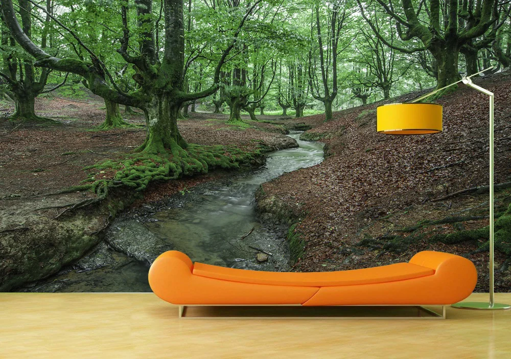 Custom Wallpaper Murals Forest Stream Self Adhesive Vinyl Wall Sticker