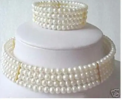 

Hot sell ->@@ Stuning New 6mm Pearl Choker Necklace Bracelet set -Top quality free shipping
