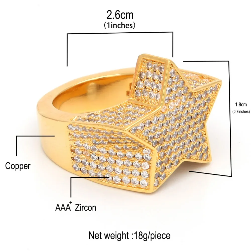 THE BLING KING Fashion Star Rings Gold Silver Color Full Iced Cubic Zirconia Hiphop Ring Jewelry For Men And Women Drop Shipping