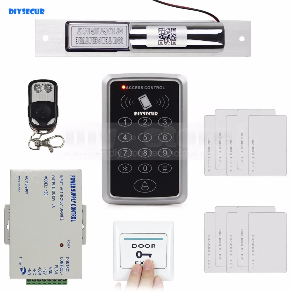 

DIYSECUR 125KHz RFID Keypad Access Control Security System Full Kit Set + Electric Drop Bolt Lock + 10 Free Cards