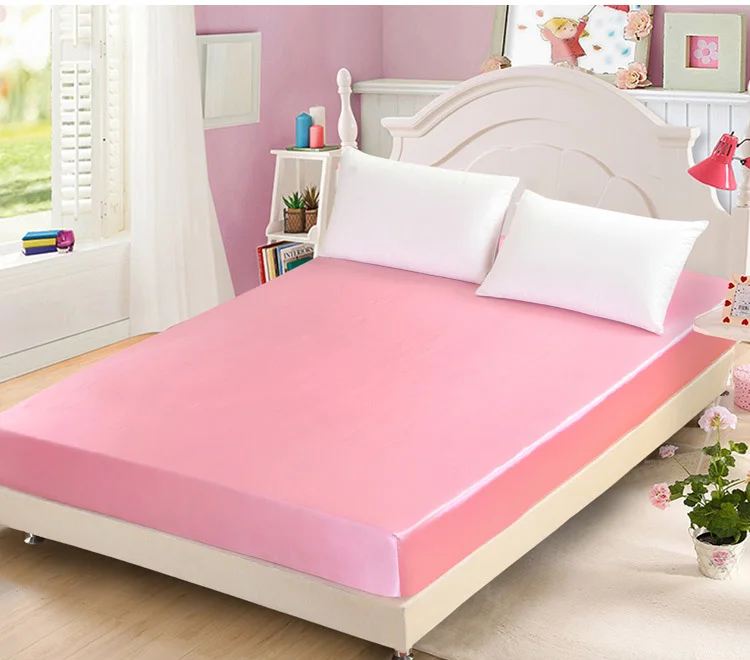 Pink yellow blue luxury Home Textile Satin Silk Bed Sheet Solid color