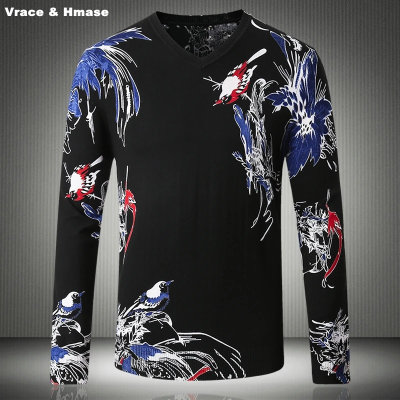 Chinese style cuckoo pattern 3D printing fashion casual V