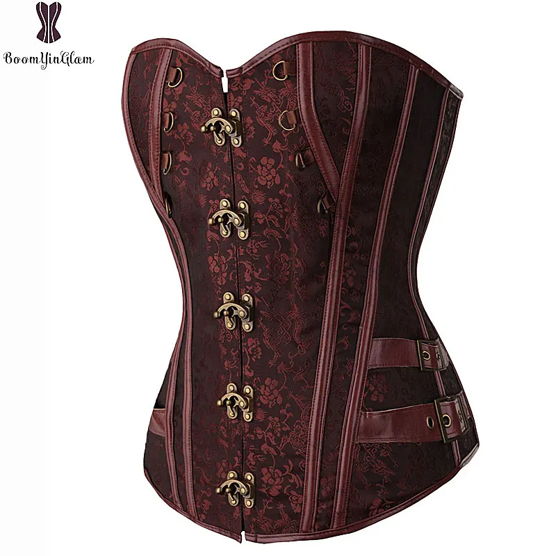 Cena Metalowe zamki klipsy Steampunk gorset skórzany ciała shapewear odzież damska steam punk gorset Retro w stylu Vintage Overbust Gothic Korse