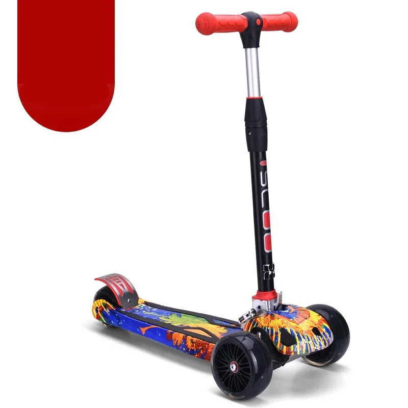 Высококачественная Складная цветная Регулируемая по высоте широкая шина для детей 3-16 лет, детский скутер с 3 колесами, подарок на Рождество - Цвет: Синий