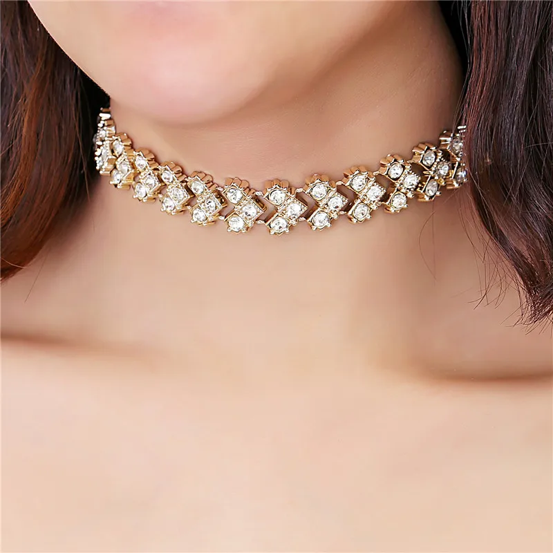 2017 Mutli Rhinestone CCB Strip Fish bone shape choker necklace Gold
