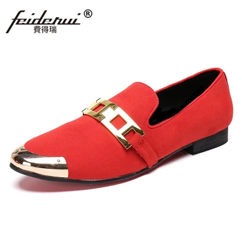 

Plus Size Red Round Toe Man Prom Moccasin Loafers Cow Suede Leather Height Increasing Wedding Party Men's Casual Shoes SL10