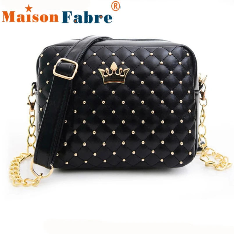 Excellent Quality Women Bag Fashion Women Messenger Bags Rivet Chain Shoulder Bag High Quality Leather Crossbody Crown Bags