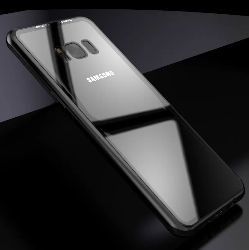 Магнитная адсорбции флип чехол для samsung Galaxy S9/S9 плюс закаленное Стекло задняя крышка Роскошные Металлические бамперы футляр