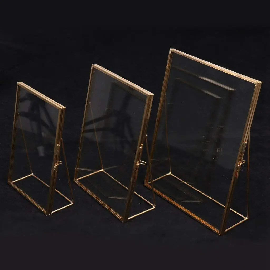 Простая Античная прямоугольная отдельно стоящая Прозрачная Стеклянная фоторамка для украшения дома-Золото