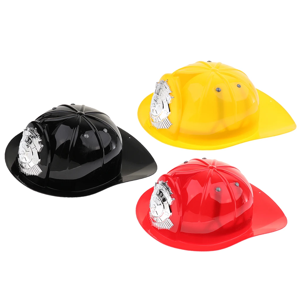 

Pack of 3 Colors Kids Pretend Play Fireman Chief Safety Helmet Firefighter Hat Costume Party Role Playing Toy