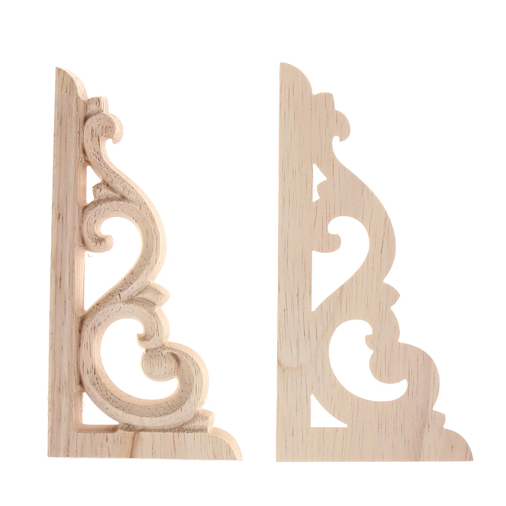 

1Pair 12*6cm Vintage Unpainted Wood Carved Corner Onlay Applique Frame For Home Furniture Wall Cabinet Door Decor Crafts