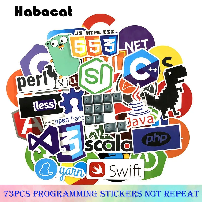 

73Pcs/Pack Programming Graffiti Stickers Java Psh C++ For Motorcycle Skateboard Notebook Luggage Laptop Bicycle