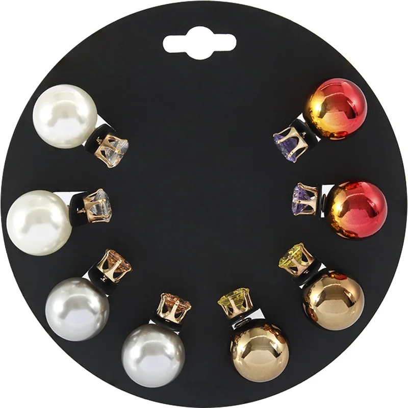 

YANG&RH Fashion Korea Double Side Stud Earrings For Women Big Ball Pearl Earring Stud Statement Colorful Cubic Zirconia Jewelry
