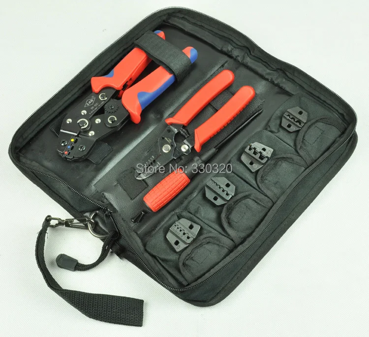 

Hand Crimping Tool Set crimping tool kit with cable stripper and cutter,screwdriver and 4 replaceable die sets