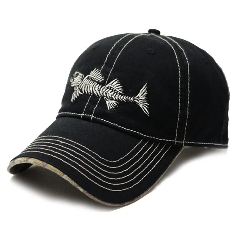 men fish bones pattern Baseball Kappe washed cotton baseball capsin