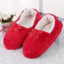 Exclusive Cheap Wholesale New Women’s Bow Cotton Slippers Warm Plush Indoor Shoes Non-slip Soft Bottom Home Floor Slippers