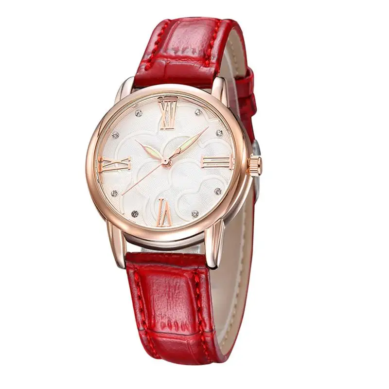 

Waterproof Camellia Female Quartz Watch Leather Strap Wristwatches for Women