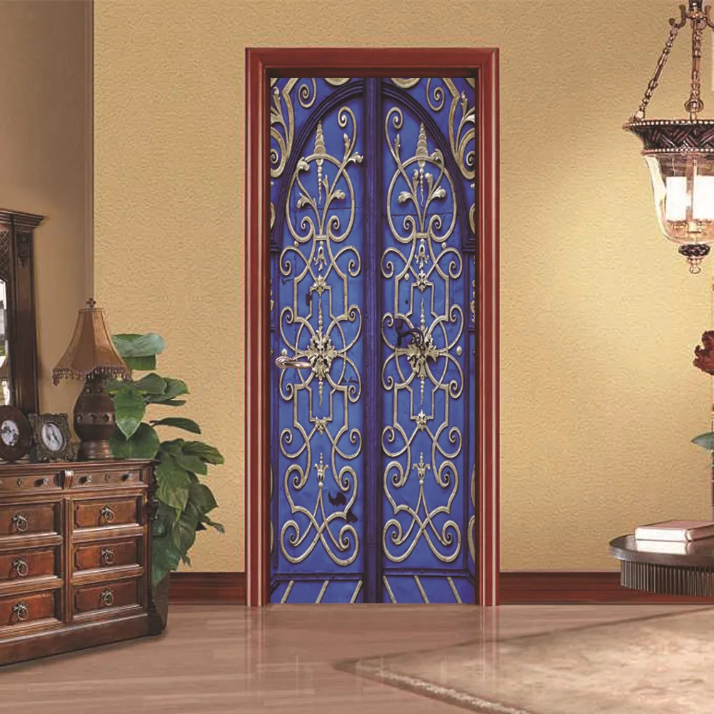 2 Pcs Set 3D Retro Old Wooden Door Wall Stickers Home Decor 70 200cm DIY Door