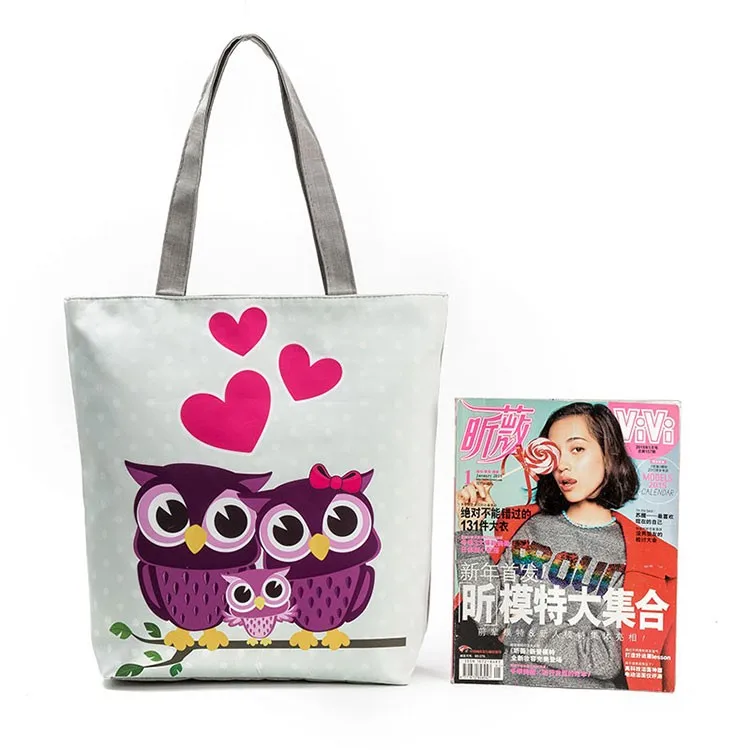 Miyaho, пляжная сумка с милым принтом совы, женская, Цветочная, парусиновая, повседневная, тоут, женские сумки для покупок, для ежедневного использования, на одно плечо, сумка Bolsa