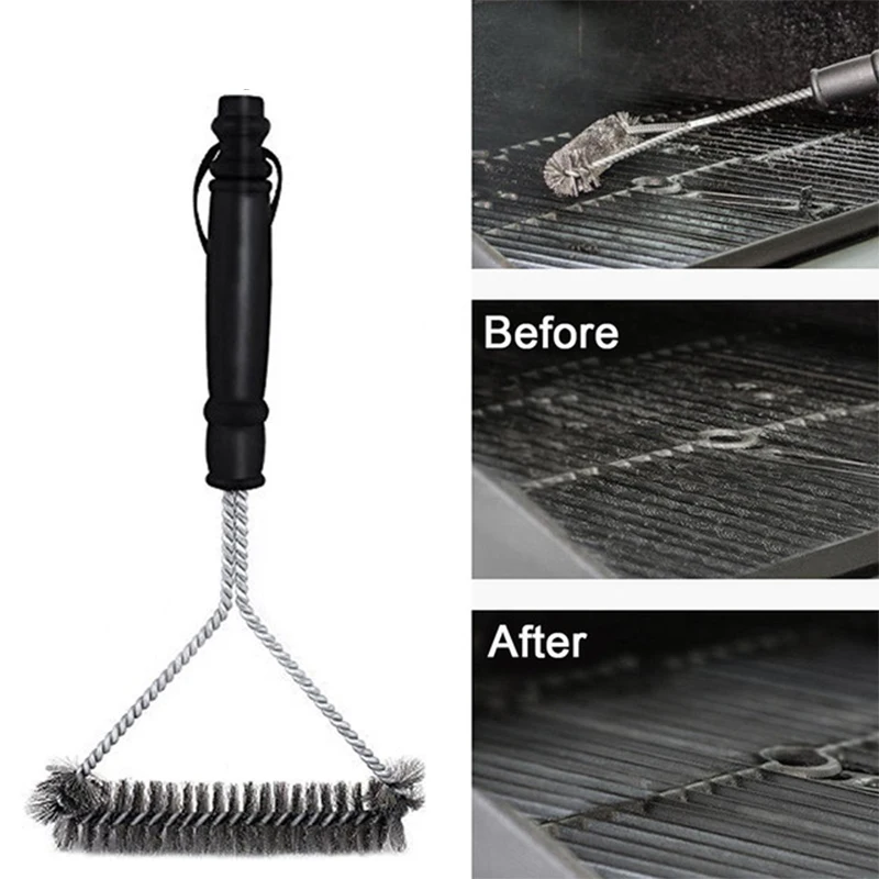 

Stainless Steel Barbecue Grill BBQ Brush Non-stick Wire Bristles Cleaning Brushes With Handle Cooking BBQ Tools D