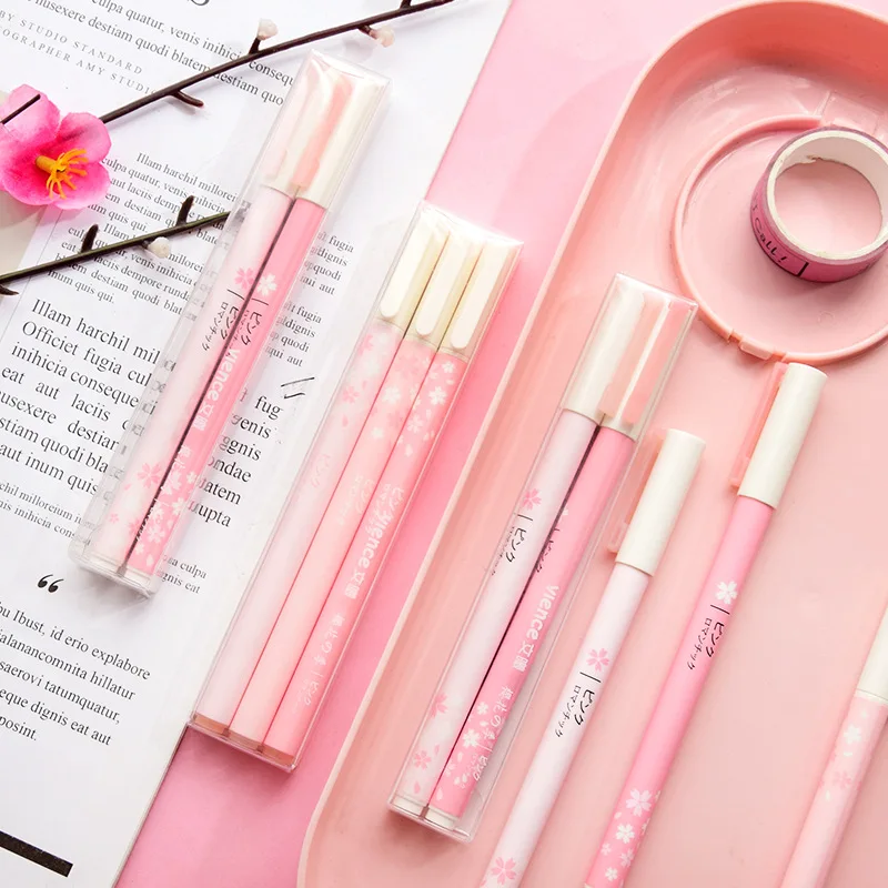 

2/3 pcs Gel Pens Kawai Pink cherry blossom black colored gel-inkpens for writing Cute stationery office school supplies
