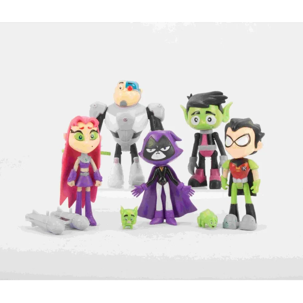 5-13CM Teen Titans Go Action Figures Toys Robin Beast Boy Raven Cyborg Titans Figure Toys for Children