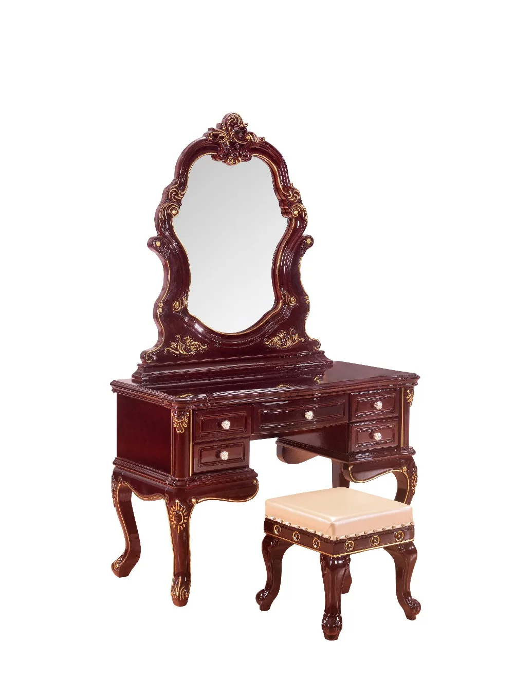 Спальня домашняя мебель туалетный столик стол с 2 ящики с зеркалом и табурет неоклассический стиль KD упакованные деревянные резные материалы
