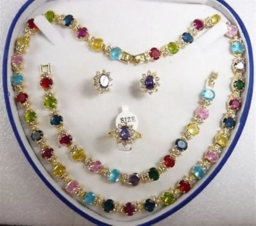 

Nobility Quartz crystal natural multicolor zircon Necklace Bracelet Earring Ring(6 # -9 #) ( box) Grad Plated