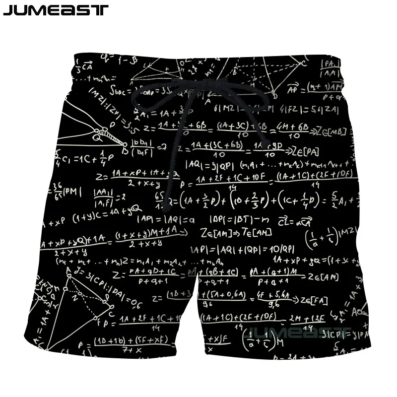 Jumeast бренд для мужчин/для женщин 3D печатных Математика Физика Функциональная панель шорты для спортивный быстрый сухой пляжные повседневное пот брюки