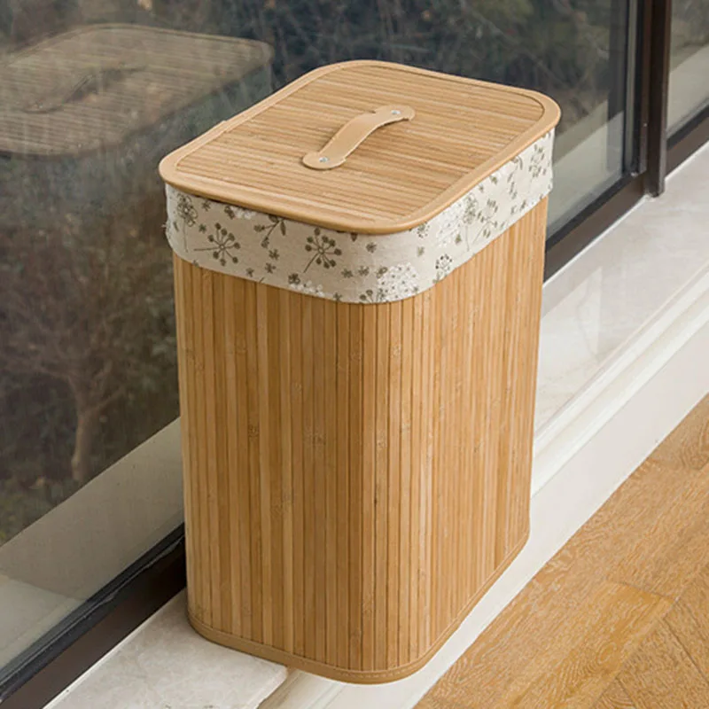 

Folding Bamboo Storage Basket Large Storage Laundry Bin Box with Lid and Removable Lace Dropshipping FAS