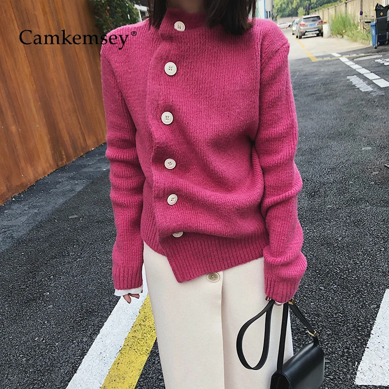 

CamKemsey Women Winter Sweater 2019 Autumn Long Sleeve Thicken Warm Irregular Buttons Cardigan Sweater Coats