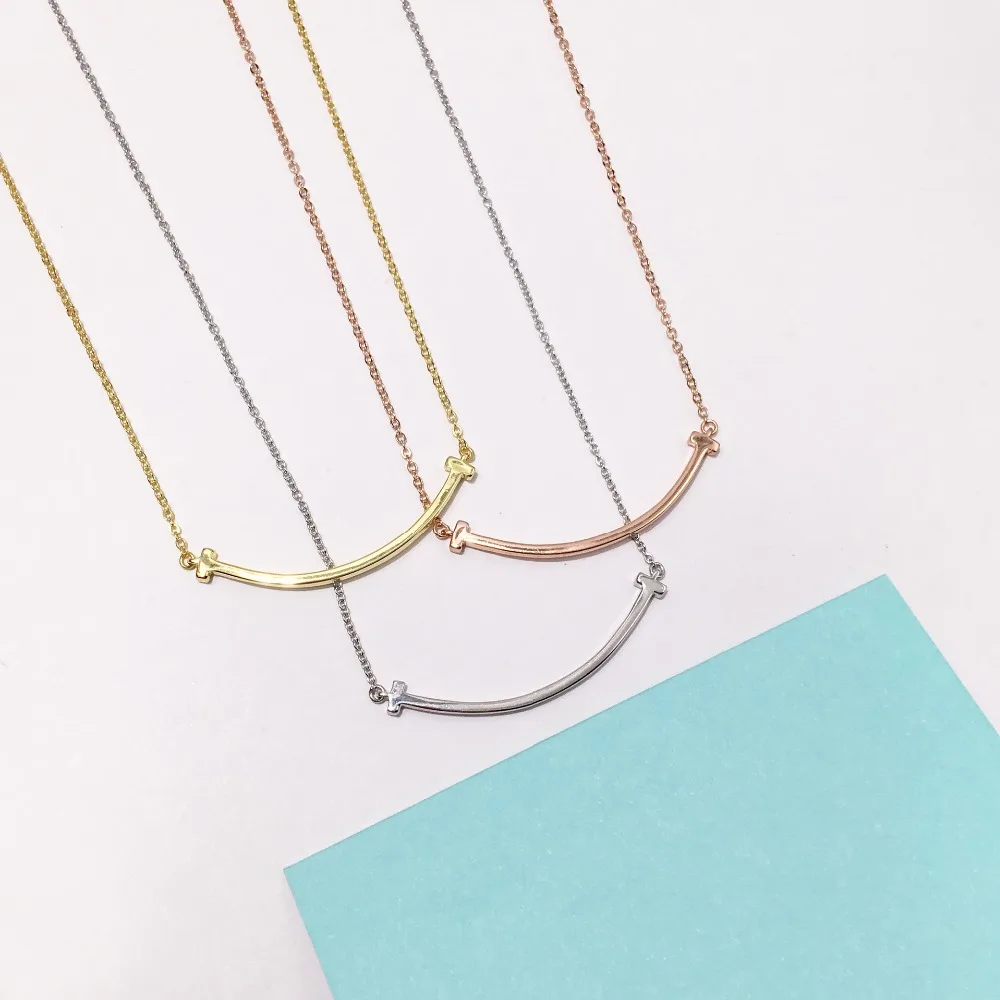 

New 925 sterling Silver jewelry exquisite elegant double T face smooth big small trumpet smile Necklace for women Anniversary