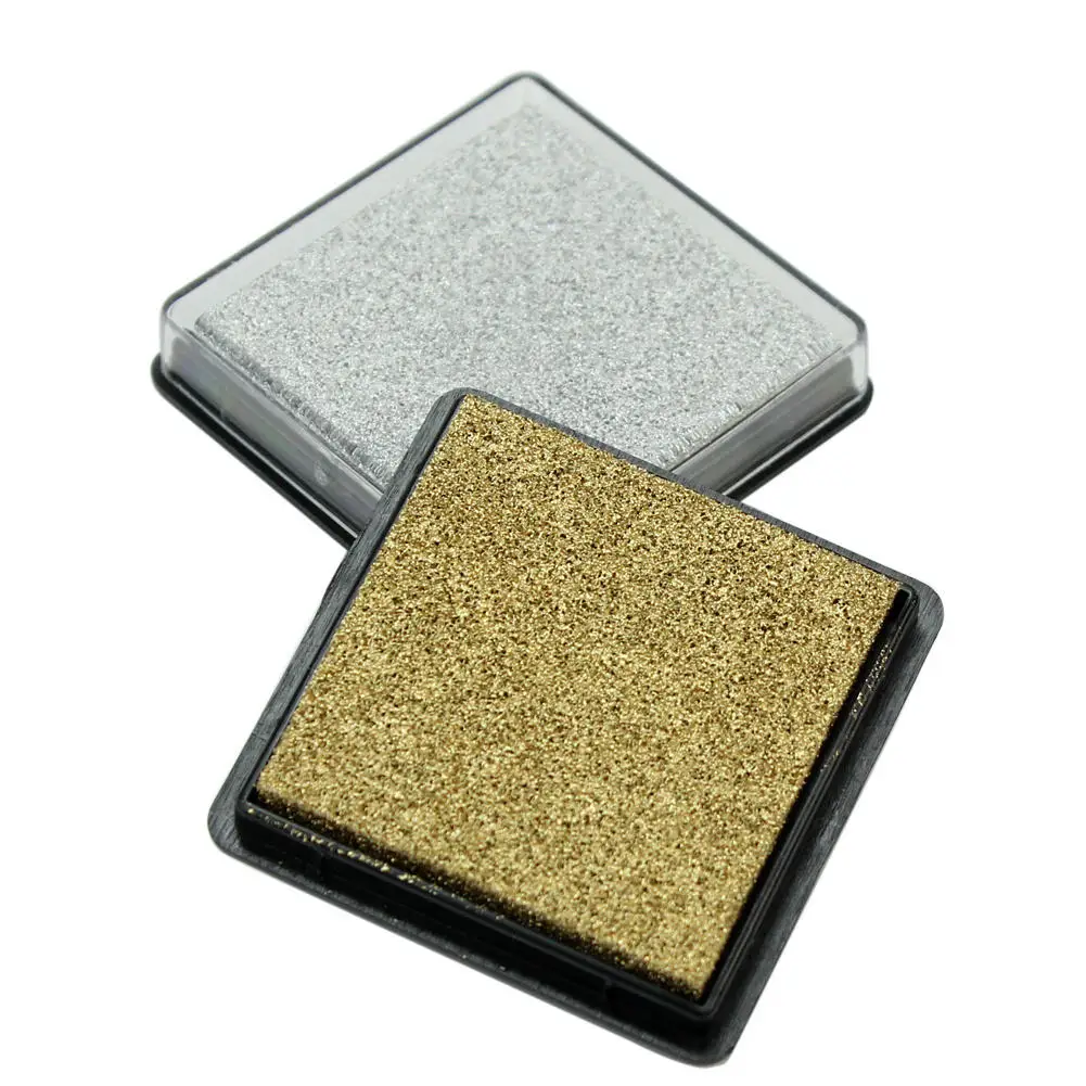 

2pcs DIY Cube Inkpad Ink Pad Wedding Fingerprint Maker Sponge Craft Wood Fabric Scrapbook Paper Rubber Stamp Gift Gold Silver
