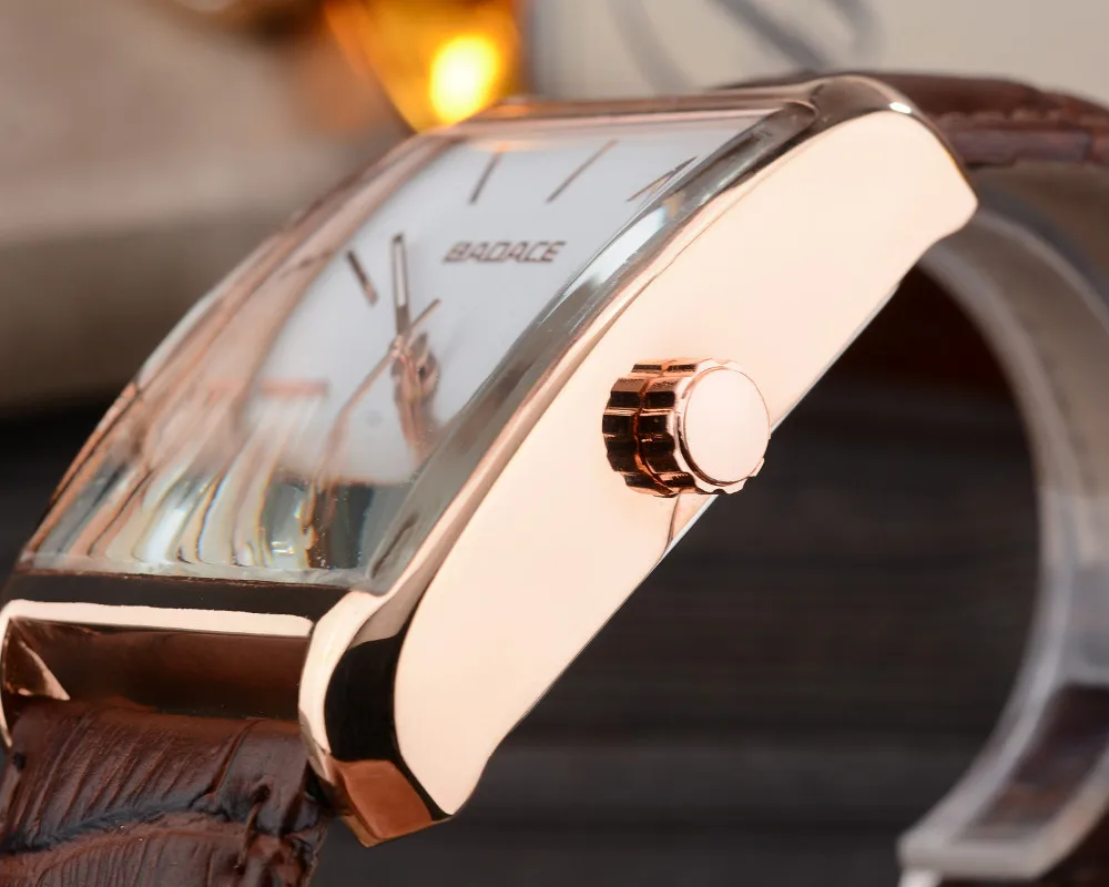 Наручные часы марки Badace, мужские часы с квадратным циферблатом, модные кварцевые часы с кожаным ремешком, мужские водонепроницаемые часы 8888