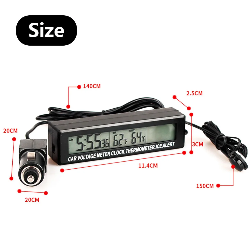 3 в 1 цифровые ЖК-часы, автомобильный термометр, монитор напряжения батареи, автоматический термометр, вольтметр, датчик температуры 12 В/24 В