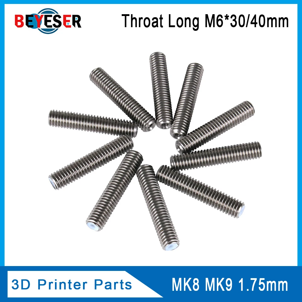 

Stainless Steel Throat Long M6 30mm 40mm Threaded For MK8 MK9 1.75mm Filament 3D Printers Parts Teflon Tube Full Metal Part 4.1