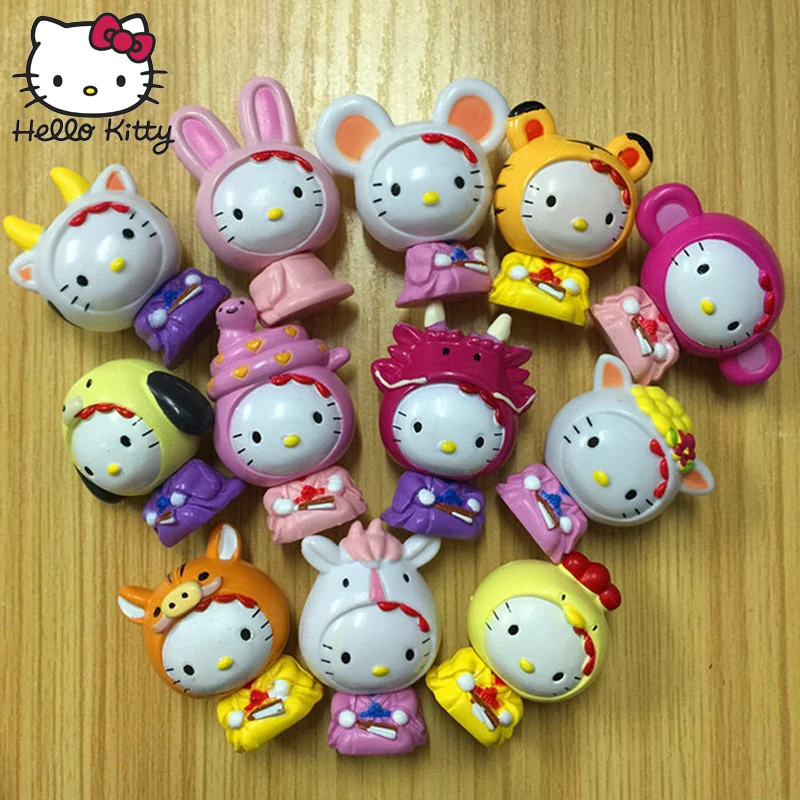 12pcs/set Hello Kitty Figure Toys KT Cat Japanese Anime Figures Gift Limited Edition Toys Collection Gifts Kids Hand to do Car