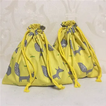

YILE Cotton Twill Drawstring Travel Sorted Organizer Bag Party Gift Pouch Grey Fox Yellow Base 8507-5
