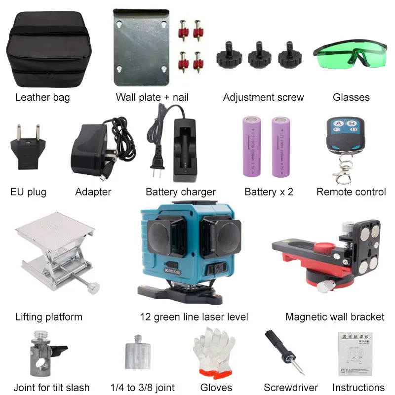 3D профессиональный лазерный уровень 360 лазерный уровень 12 зеленая линия самостоятельное выравнивание линии лазерные горизонтальные вертикальные поперечные линии инструменты батарея