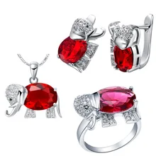 Роскошное женское ожерелье кулон кольцо серьги Ювелирные наборы SA Слон Красный цвет костюм на заказ