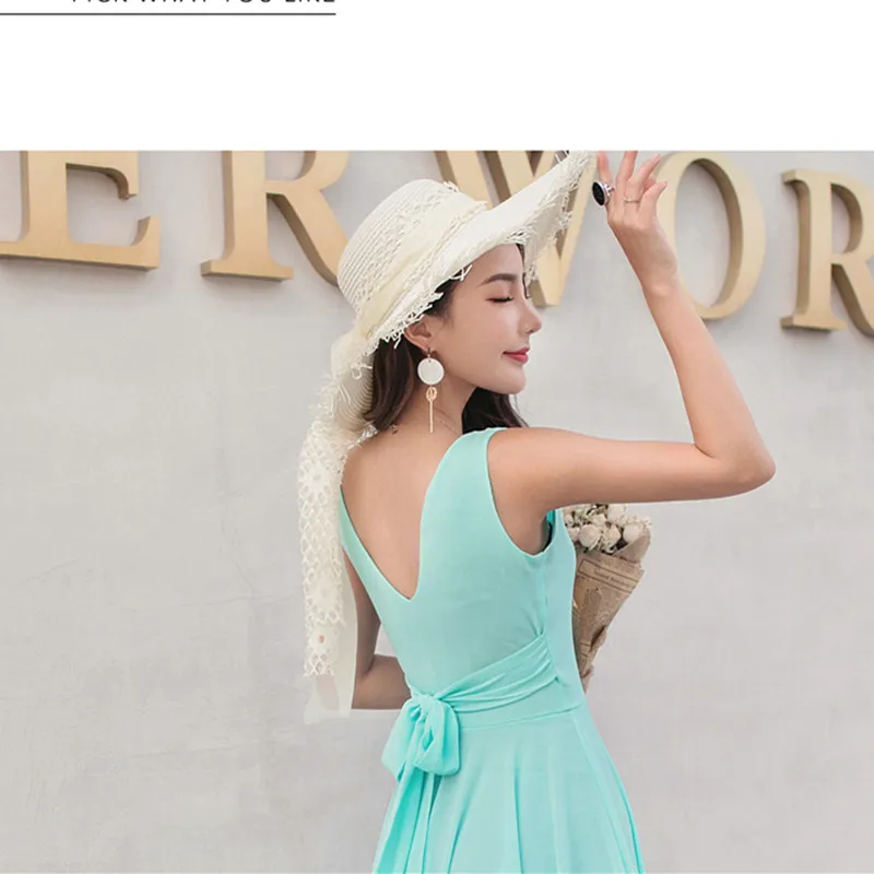 2019 New Summer Beach Dress Women's Fashion Sleeveless V-Beck Red Blue Long Dress Elegant Robes Women's Plus Size 5XL (21)