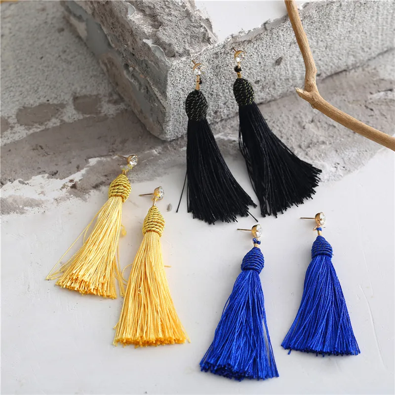 2018-Crystal-Long-Tassel-Dangle-Earrings-For-Women-Black-Yellow-Blue-Fashion-Drop-Earring-Female