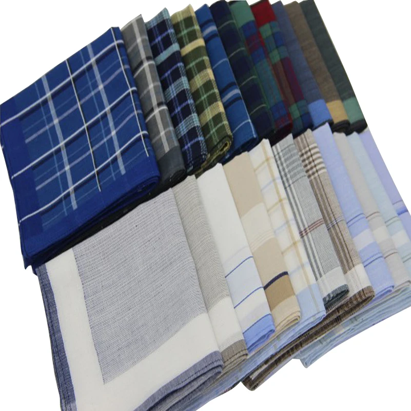 5pcs/lot Classic Men Handkerchief Cotton Check Pocket Square Hanky Sweat Absorbing Handkerchiefs
