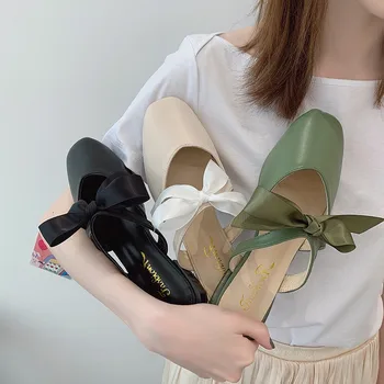 

Butterfly Knot Women Mules Square Heel Women Slippers Fashion Bow Tie Women Shoes Casual Square Toe Slip On Women Slippers New