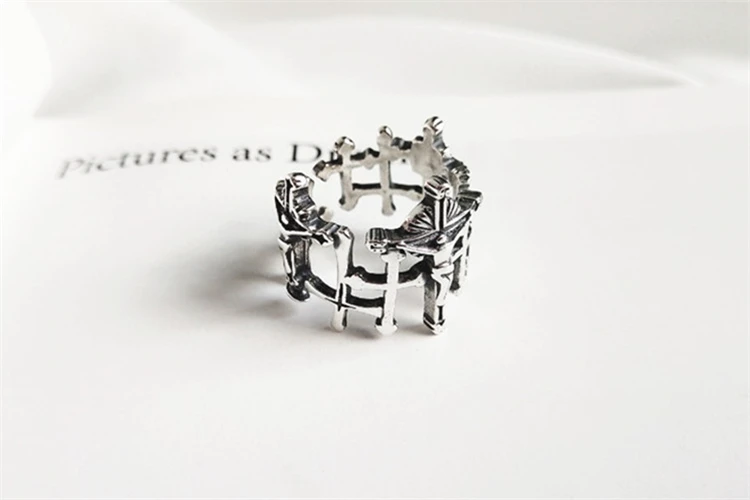 Новинка, модное большое регулируемое кольцо с крестом Иисуса для женщин, Винтажный дизайн, религиозные кольца на палец, 925 Чистое серебряное KJZ-0359